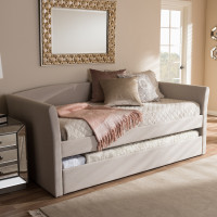 Baxton Studio CF8756-Beige-Day Bed Camino Modern and Contemporary Beige Fabric Upholstered Daybed with Guest Trundle Bed